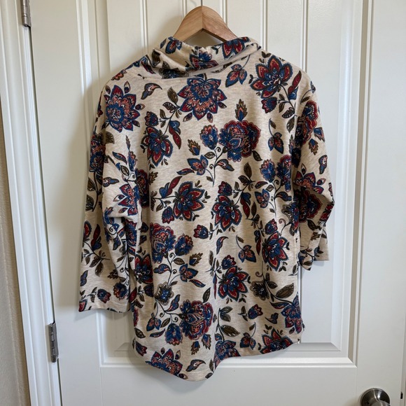 Ruby Rd. Petite Floral Cowl Neck 3/4 Sleeve Top Boho Chic PM - Picture 4 of 6